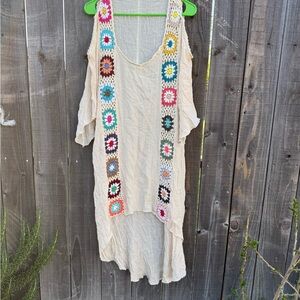 Cellabie Women Boho Festival Crochet High Low Dress Size OS Hippie Beach Dress